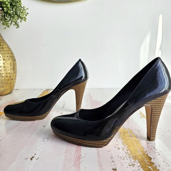 FIONI Women's Black Patent Faux Leather High Heel Stiletto Platform Pumps 7.5 - Picture 7 of 16